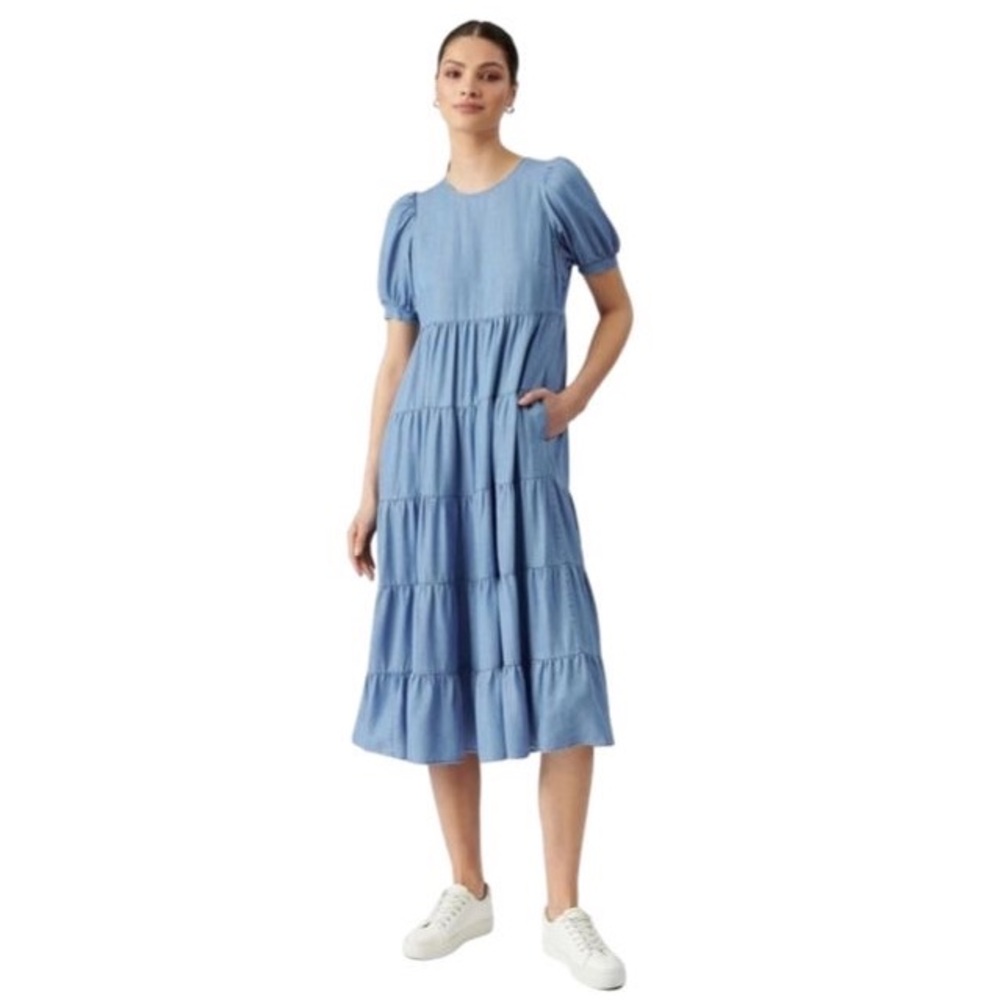 Ever New Pippa Denim Midi Dress 8 Sundress Cottage Costal Prairie Country Boho
